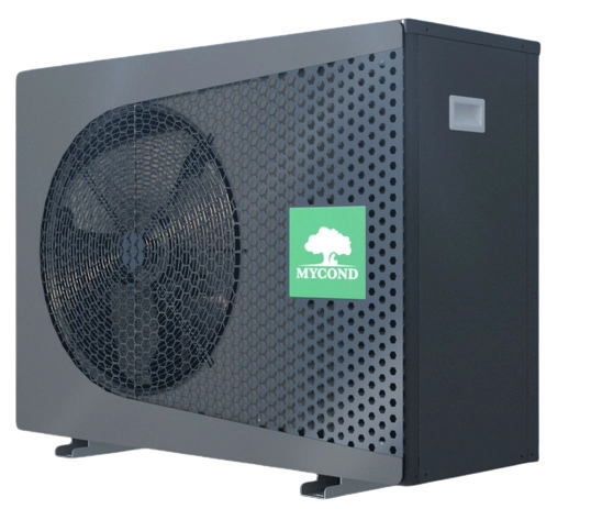 Monoblock heat pump installation options illustration.